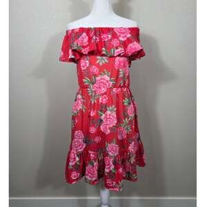 ASOS Woman's Red Floral Off Shoulder Ruffle Sundress Size 12 Garden Girl